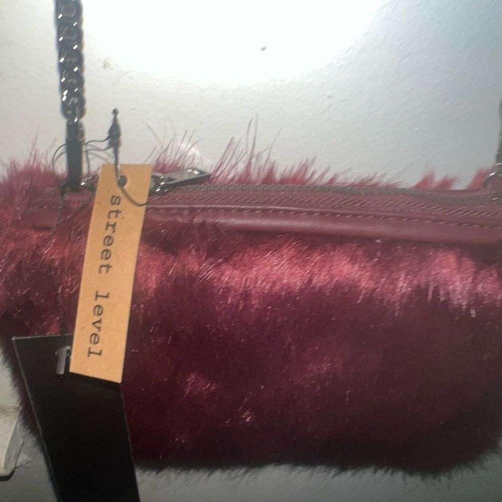 Street Level Burgundy Faux Fur Crossbody Bag